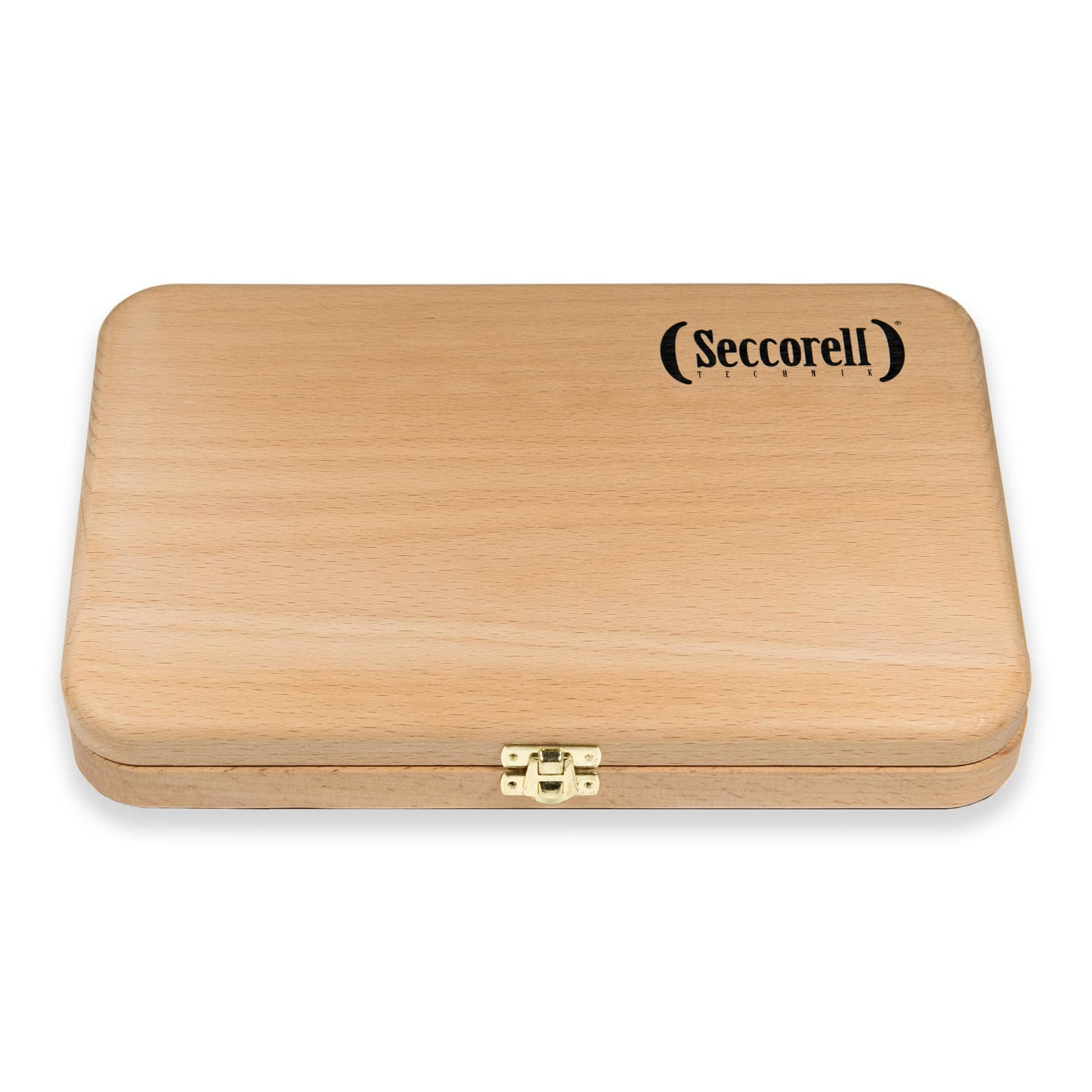 Seccorell Atelier Holz, elegante Aufbewahrung für 24 Seccorell Farbstäbchen, aus natürlichem Holz mit eingraviertem Logo – perfekt für Künstler und Kreative.