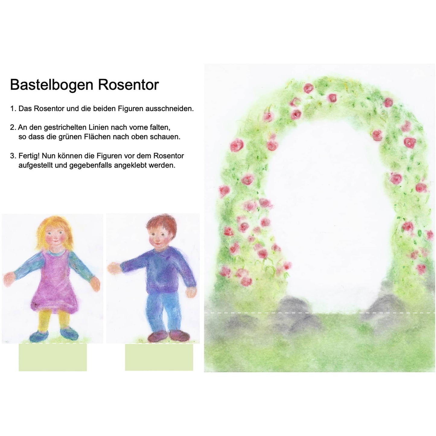 Seccorell Bastelbogen "Rosentor" mit leichtem Ausschneiden und Falten für Kinder, kreiert eine dreidimensionale Spielwelt mit Seccorell-Farben.