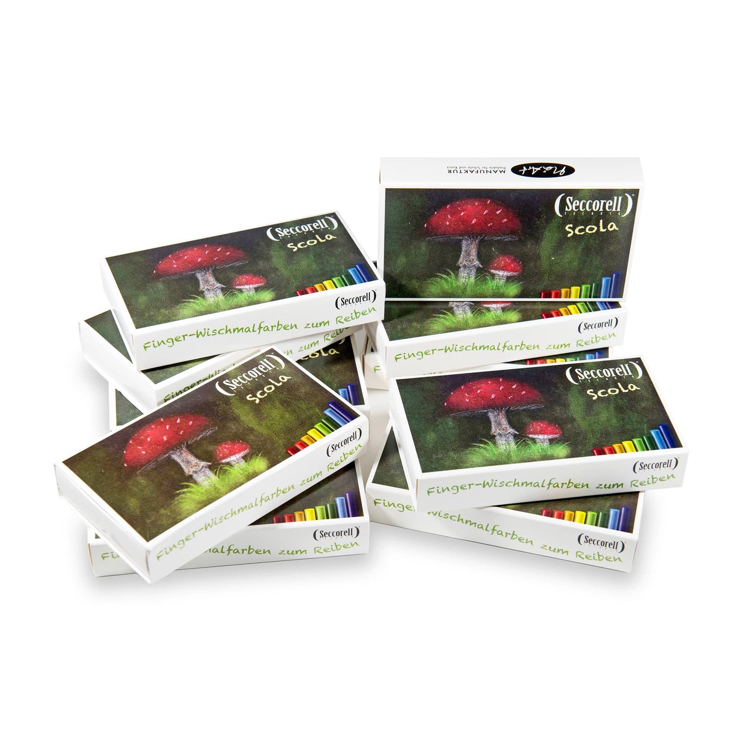 Seccorell Scola large quantity - set of 10 sliding boxes, ideal for school classes and group work, each contains 8 color sticks, rubbing ring and cleaning brush