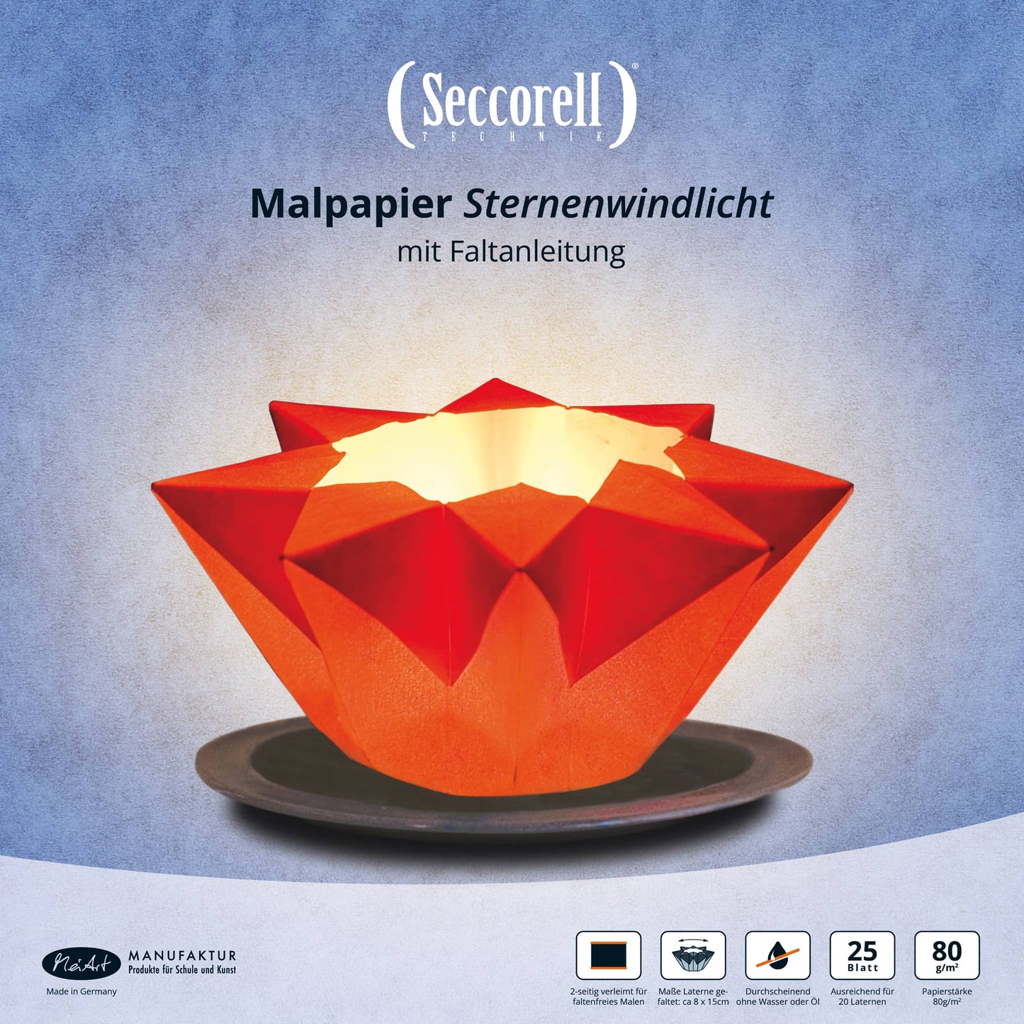 Seccorell star lantern painting pad - contains 25 sheets of ready-to-fold paper, glued on both sides and ideal for finger wipe painting technique, perfect for creating table and summer lanterns or as a decorative lantern