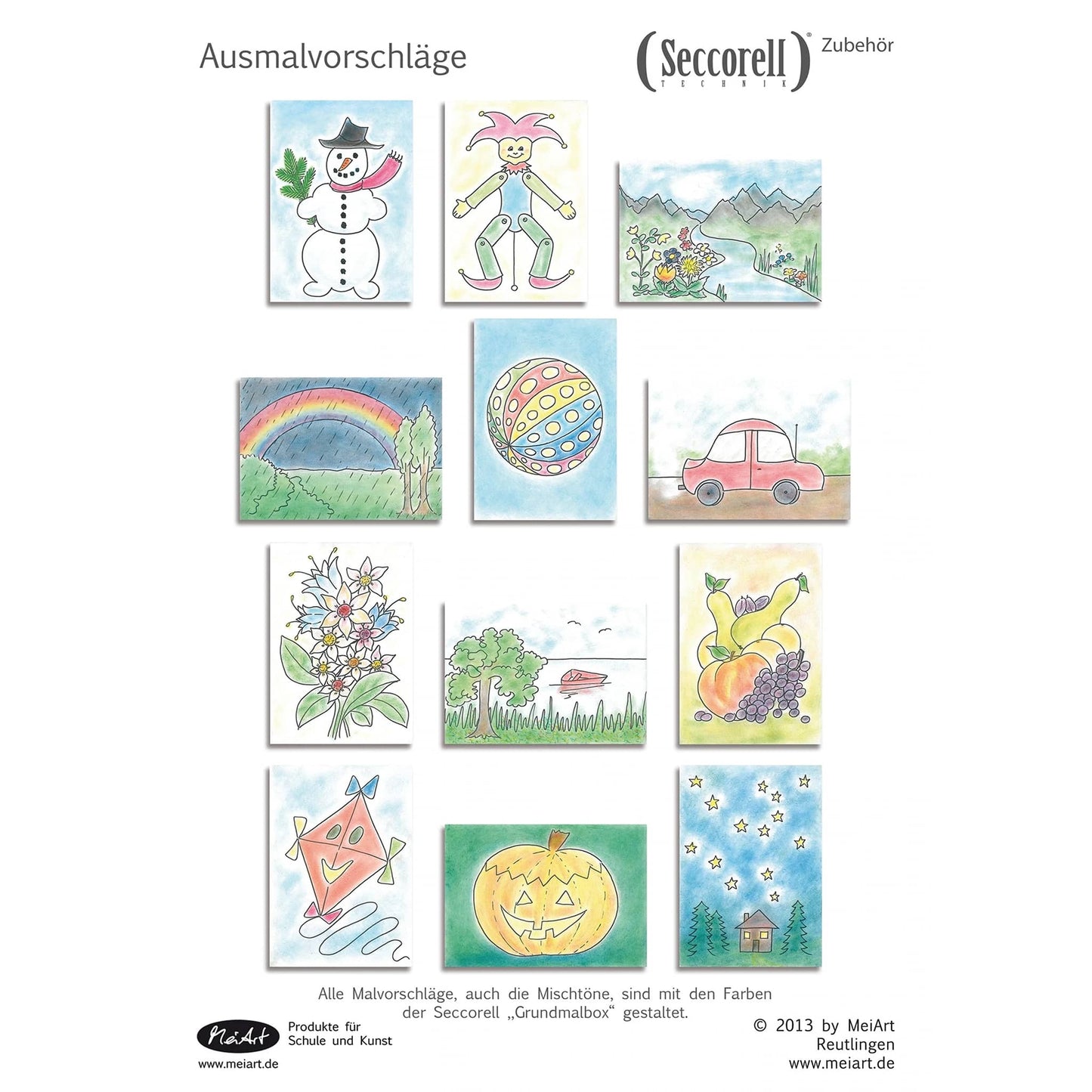 Seccorell coloring picture folder contains a variety of coloring suggestions for all seasons, designed with Seccorell colors, ideal for creative projects at school and during leisure time.