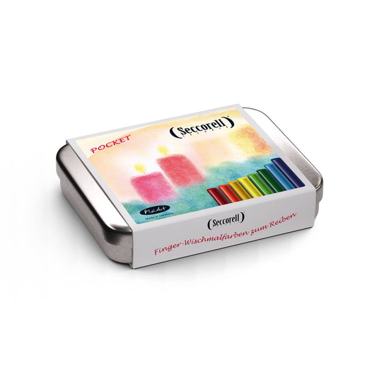Seccorell Pocket "Candles", a small, portable set for the finger wipe painting technique, ideal for letting creative sparks fly everywhere.