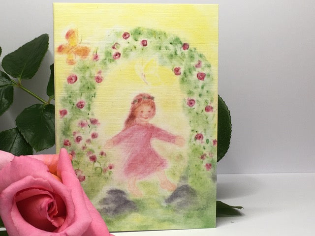 Rose gate greeting card in Seccorell technique by Andrea Reiß