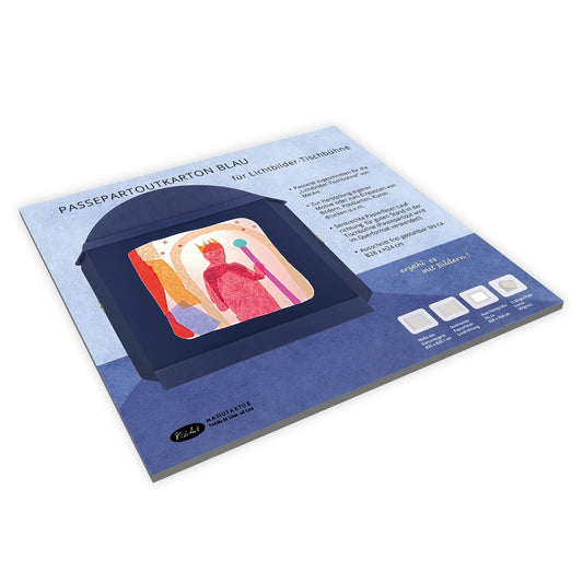 Passepartoutkarton in Blau, Abreißblock, passend für die Lichtbild-Tischbühnen von MeiArt.