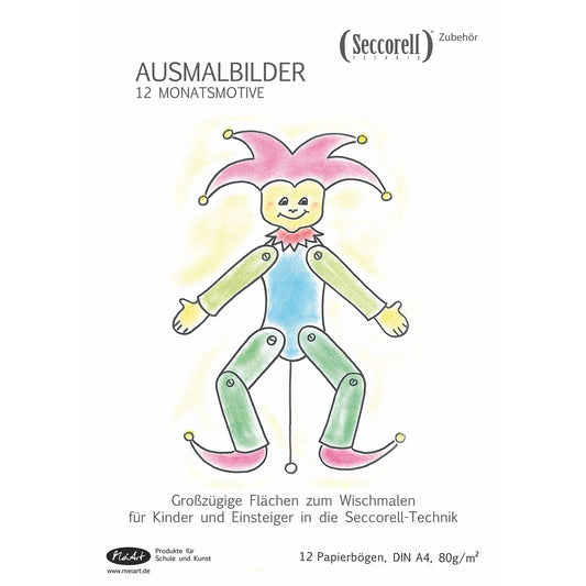 Seccorell Ausmalbilder-Mappe – Mappe mit 12 Ausmalbögen, gestaltet für die Finger-Wischmaltechnik, ideal für Kinder und Einsteiger