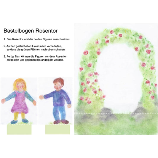 Seccorell Bastelbogen "Rosentor" mit leichtem Ausschneiden und Falten für Kinder, kreiert eine dreidimensionale Spielwelt mit Seccorell-Farben.