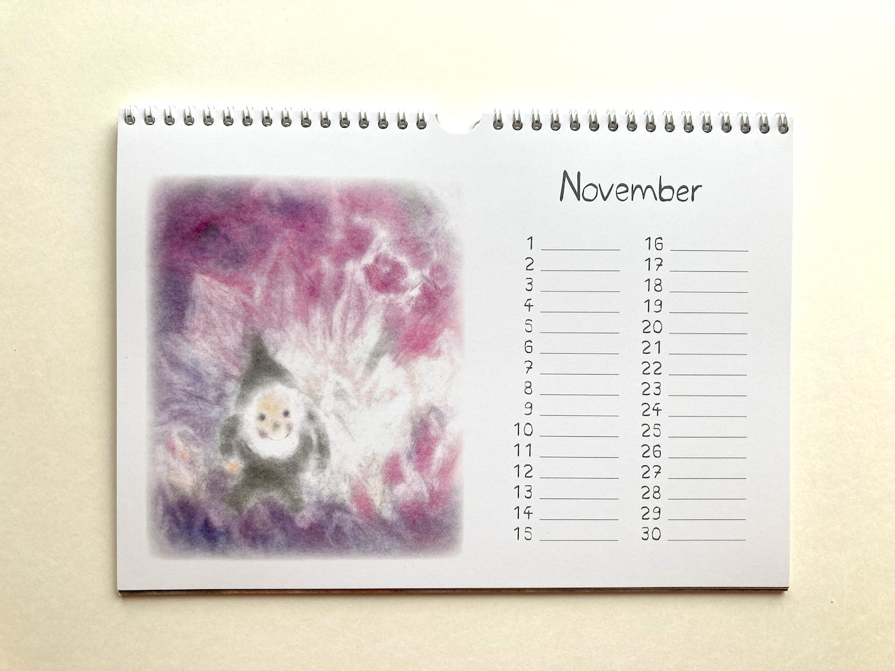 Immerwährender Zwergenkalender, November in Seccorell-Technik von Andrea Reiß
